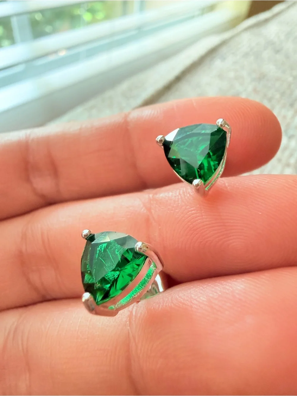 Emerald Green Trillion Stud Earrings - Luxury Jewelry